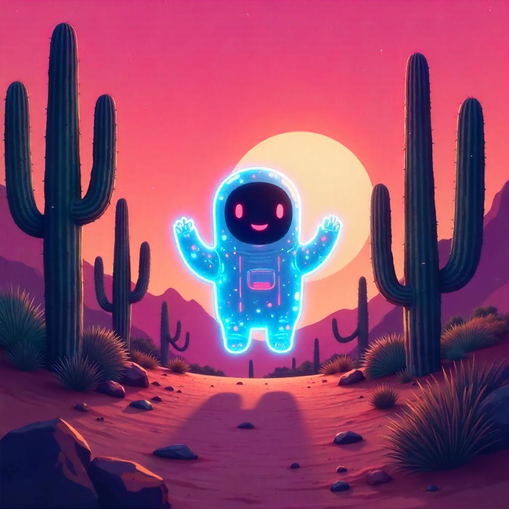 Cartoon Hologram Among Desert Cacti