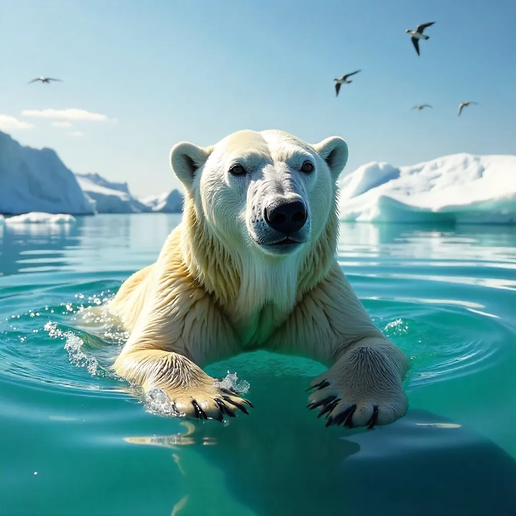 Sunlit Arctic Swim: Polar Bear in Natural Habitat