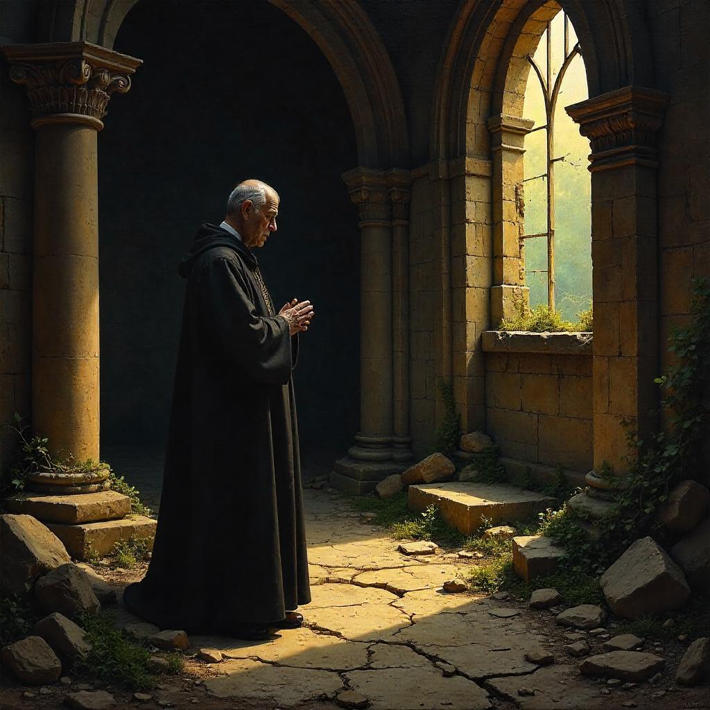The Priest in Ruins: An Oil Painting