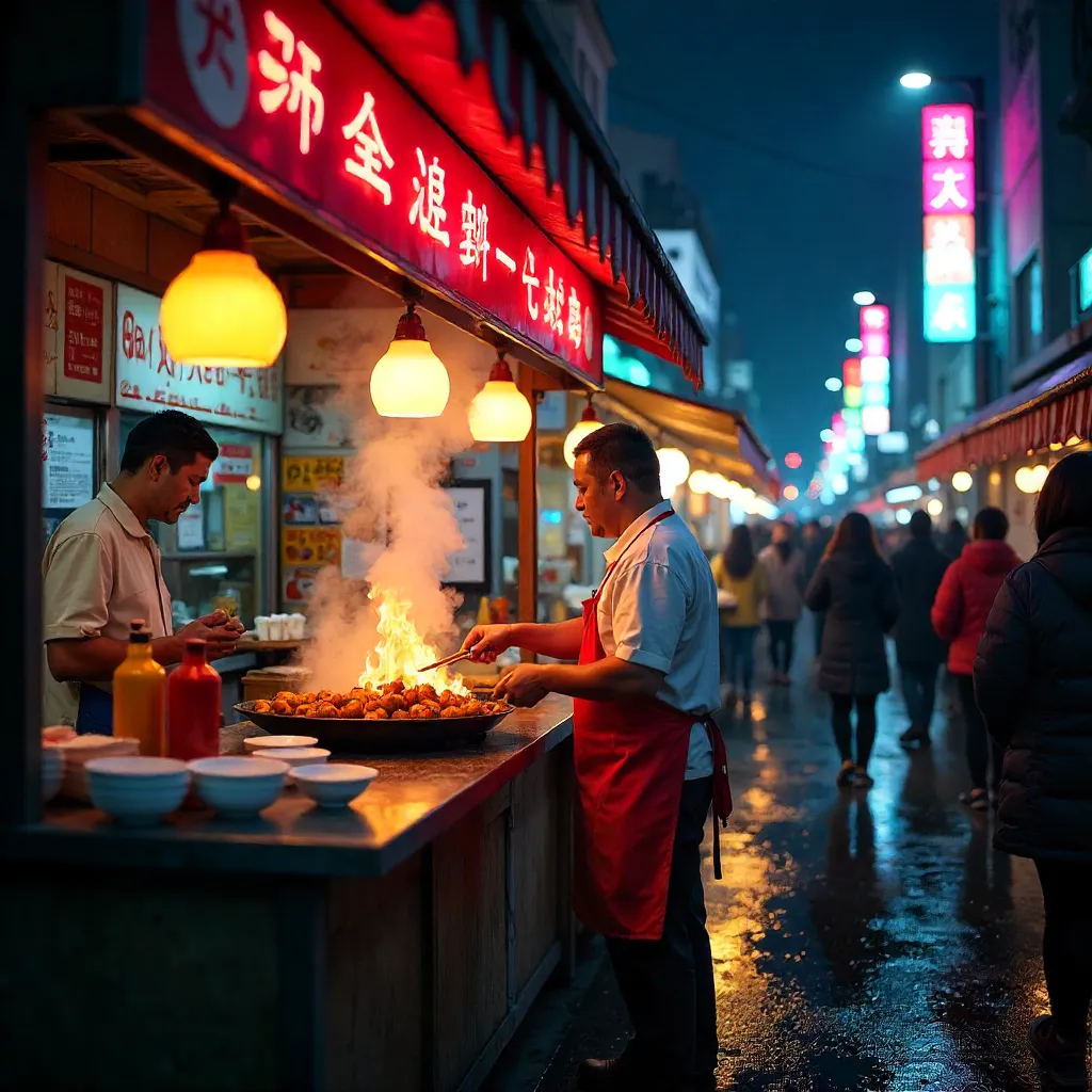 Neon Night Market: Lively Street Food Stall