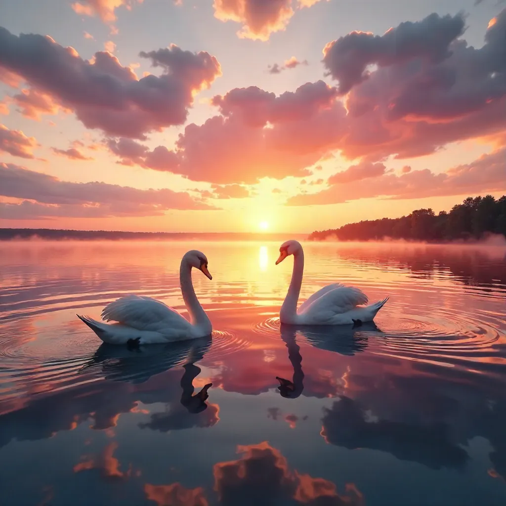 Tranquil Lake Ontario Sunset with Graceful Swans