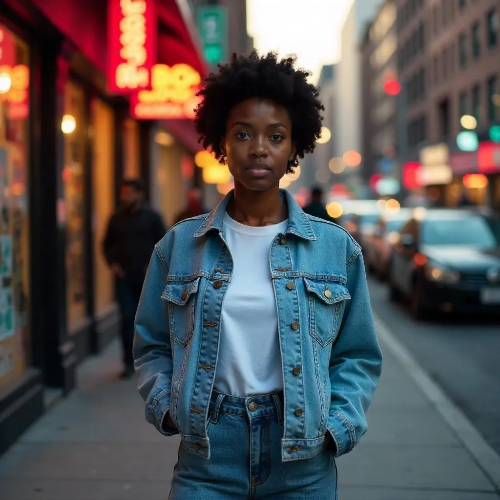 Golden hour city street portrait