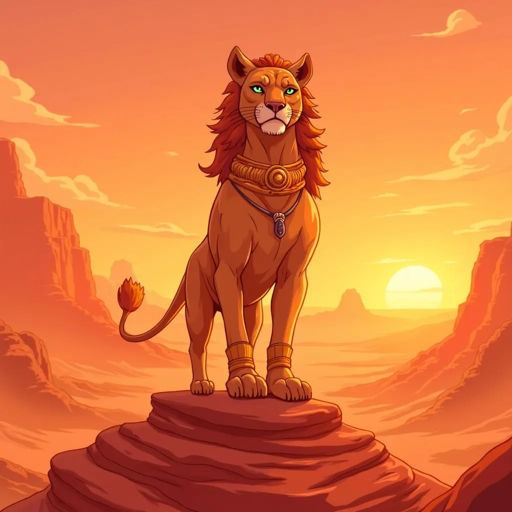 Anime Sphinx Guarding the Badlands at Dusk