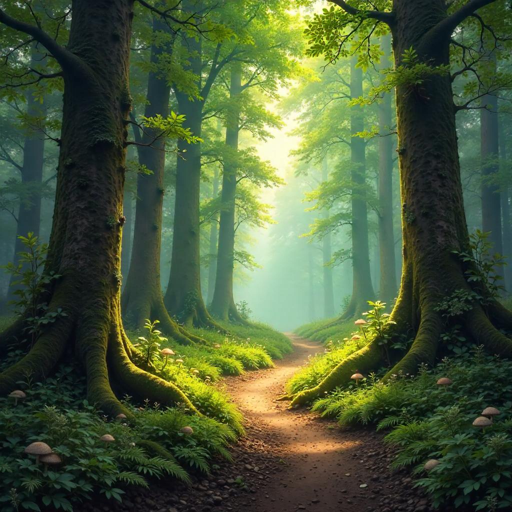 3D Forest Render in Oil Painting Style