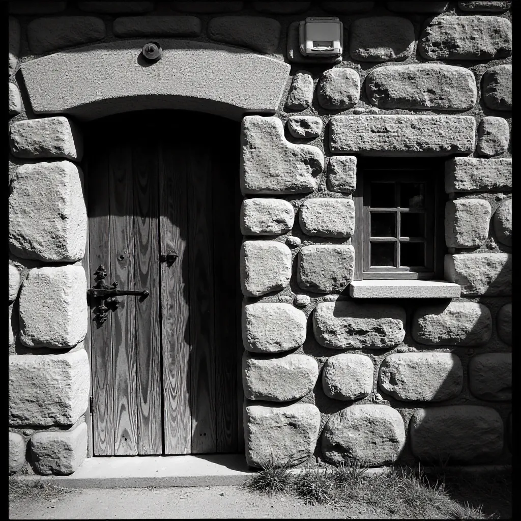 Vintage Rustic Stone Wall with Wooden Door