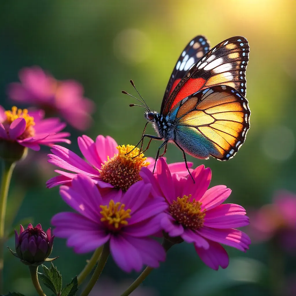 Striking Butterfly on Vivid Flowers