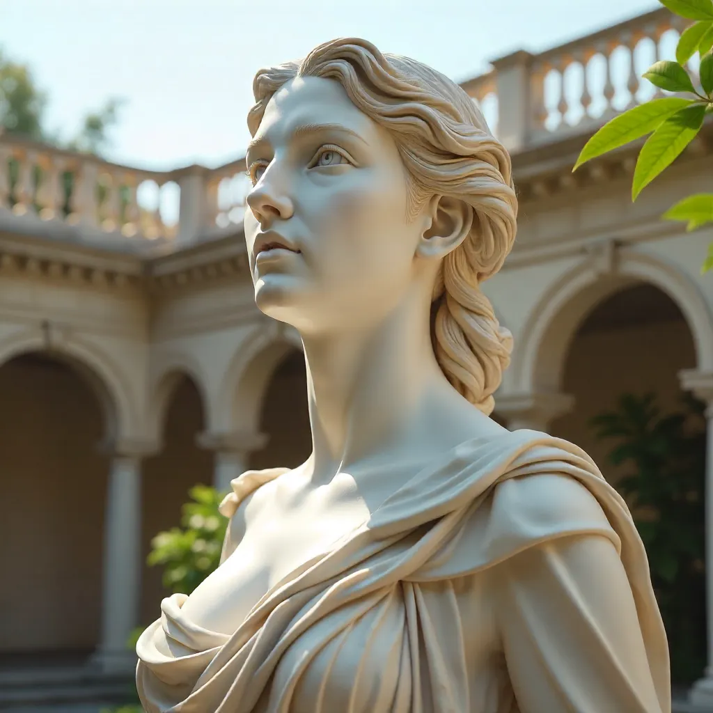 Sunlit Marble Elegance: An Intricate Classical Sculpture