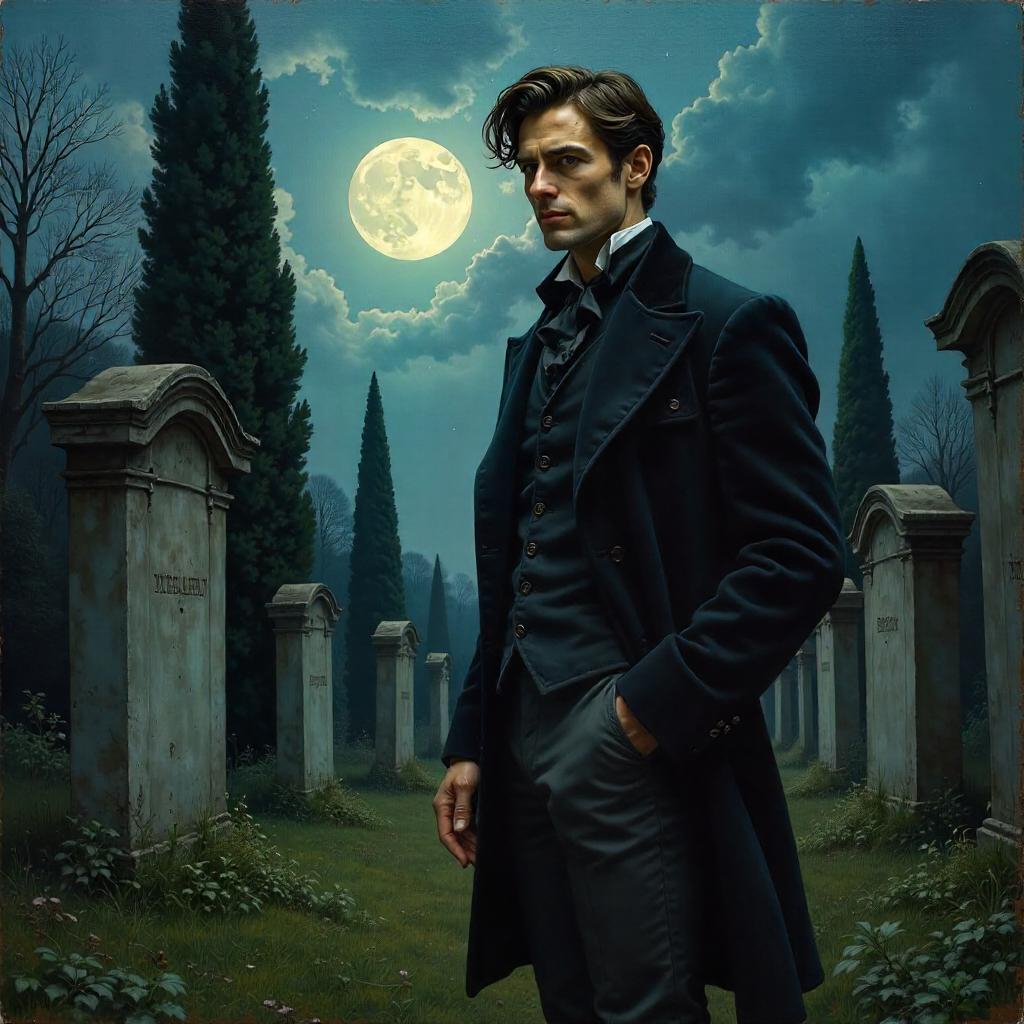 Moonlit Reverie: Handsome Man in the Graveyard