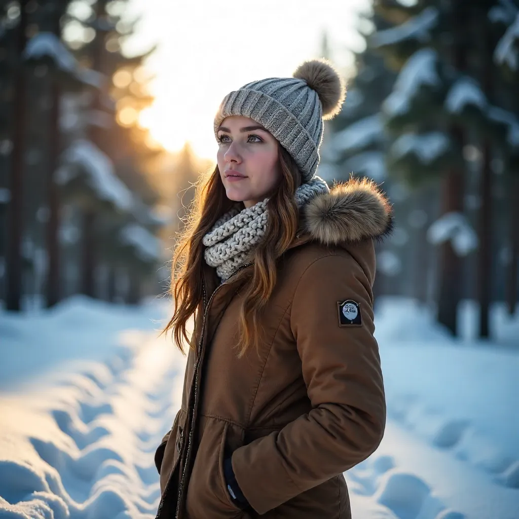 Winter Portrait in Snowy Pine Landscape