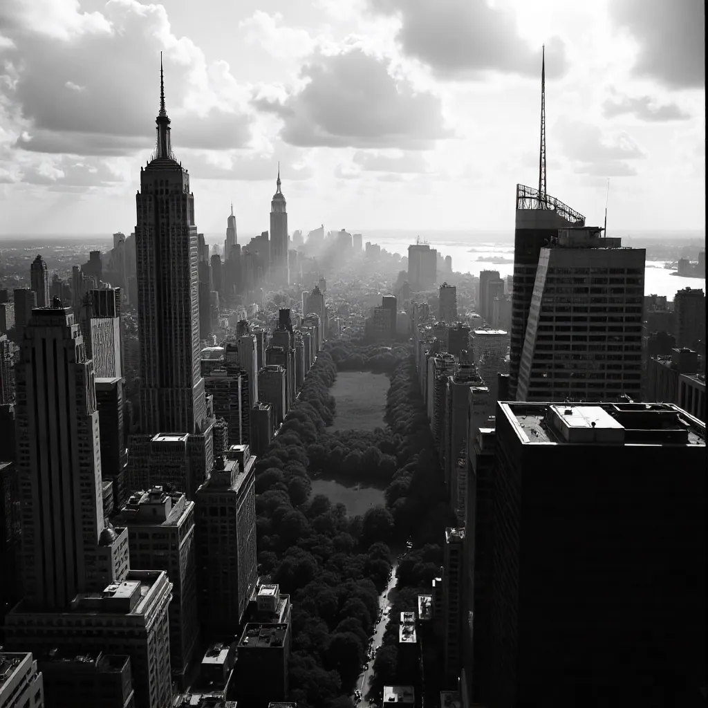 Monochrome NYC Skyline Over Central Park