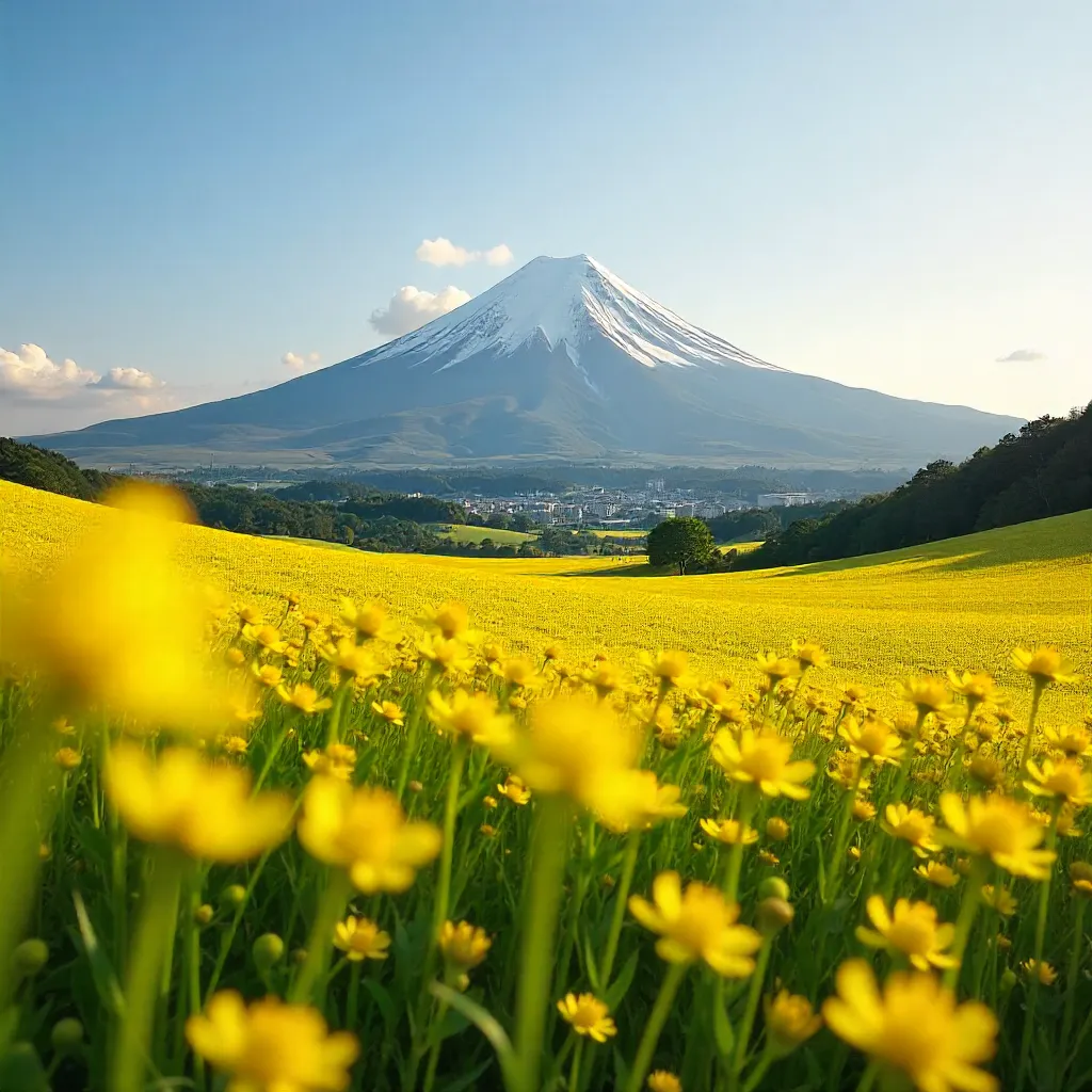 Golden Field of Canola with Mount Fuji