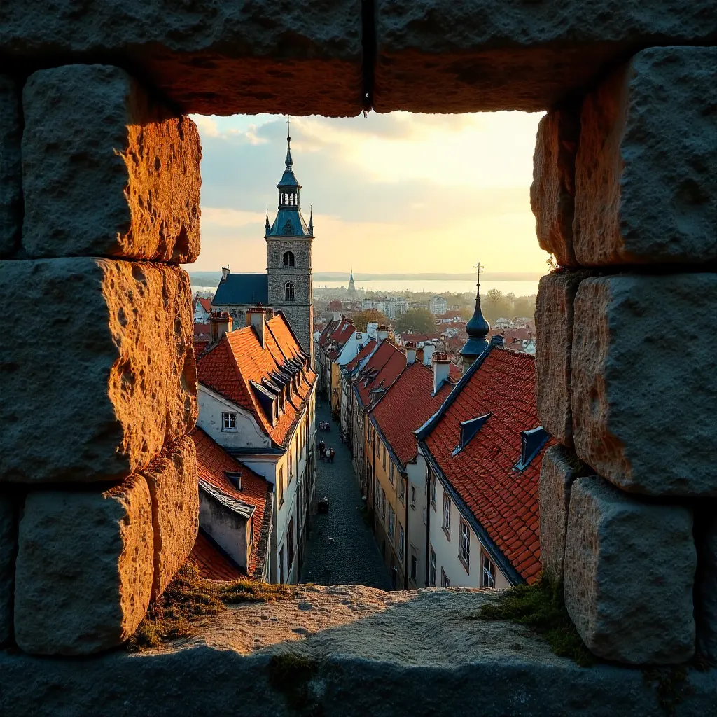 Ancient Window Framing Tallinn's Iconic Toompea Tower