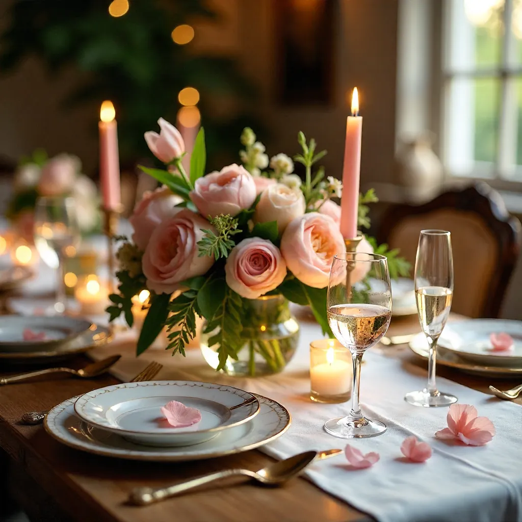 Warm Floral Table Setting with Crystal Glasses