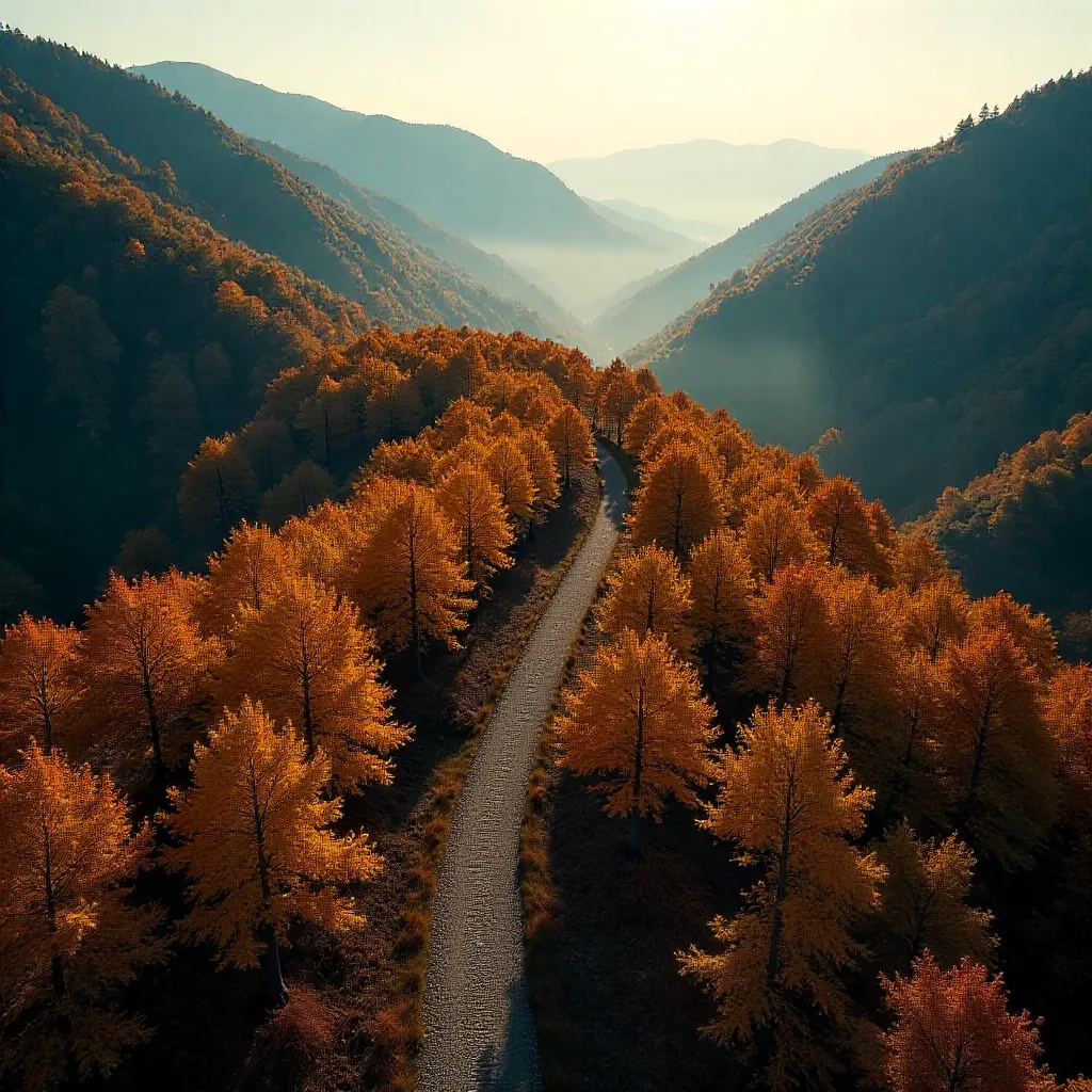 Serpentine Autumn Trail Over Kocaeli Forest