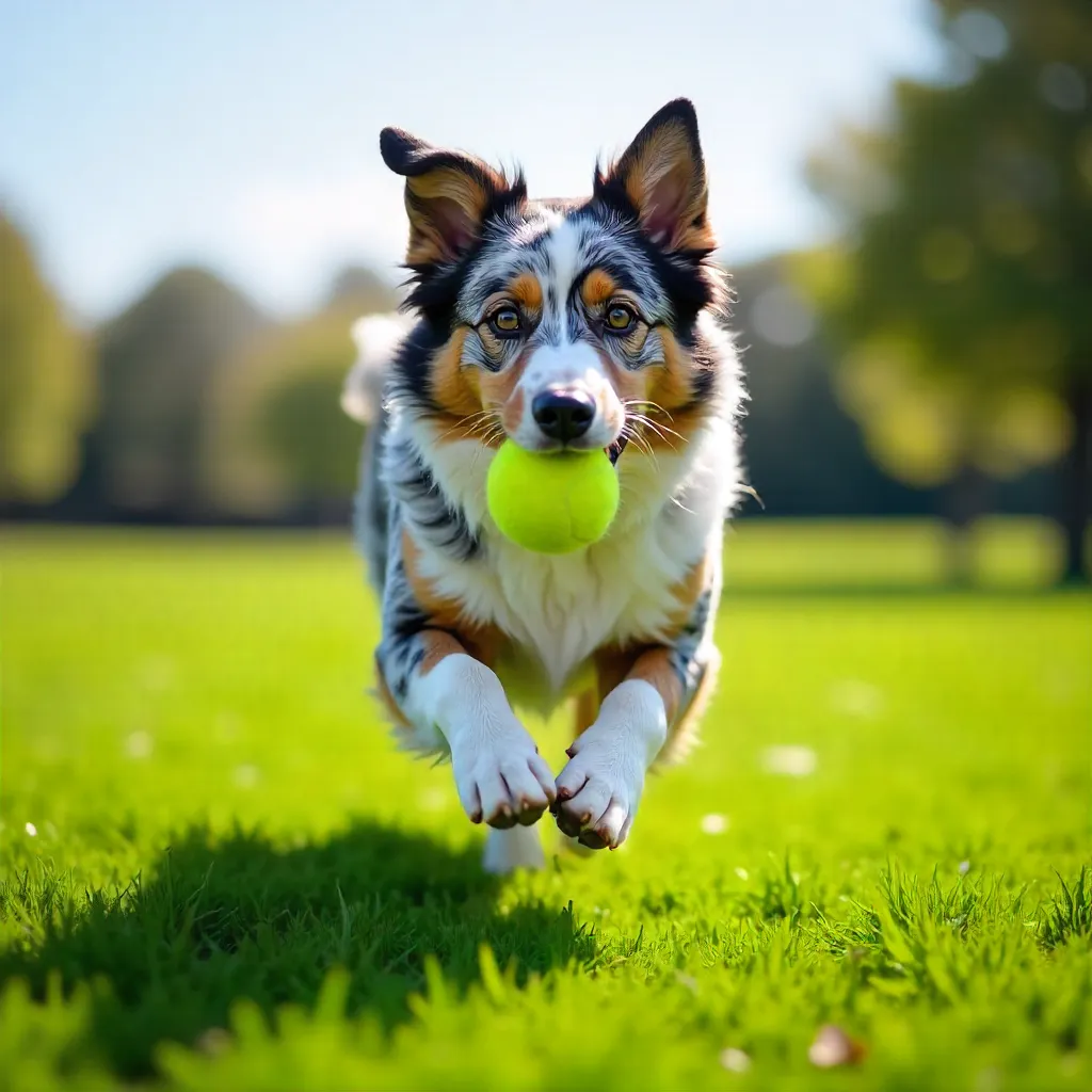 Joyful Australian Shepherd with Tennis Ball