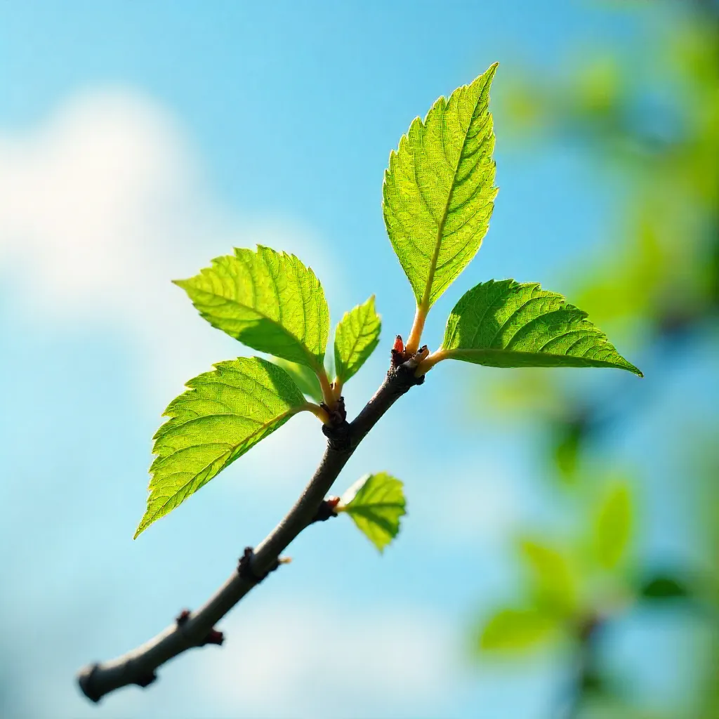 Macro Shot: Fresh Green Leaves Reaching Skyward