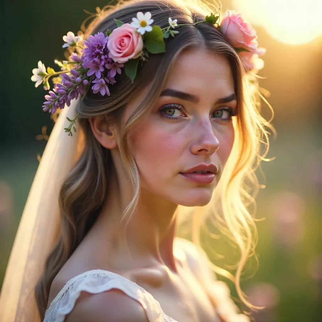 Dreamy Ethereal Portrait with Floral Accent