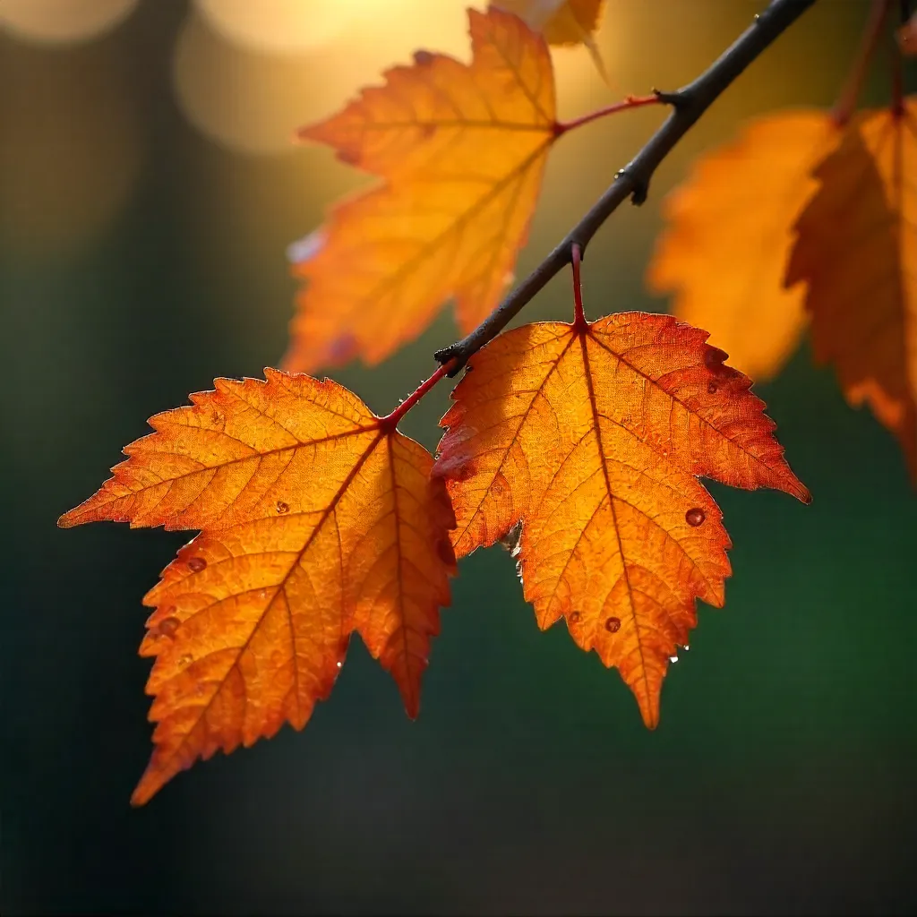 Close-Up Orange Autumn Leaves on Branches