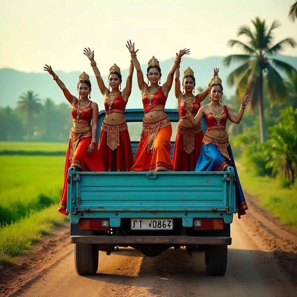 Vibrant Jaranan Dancers on a Truck Outdoors