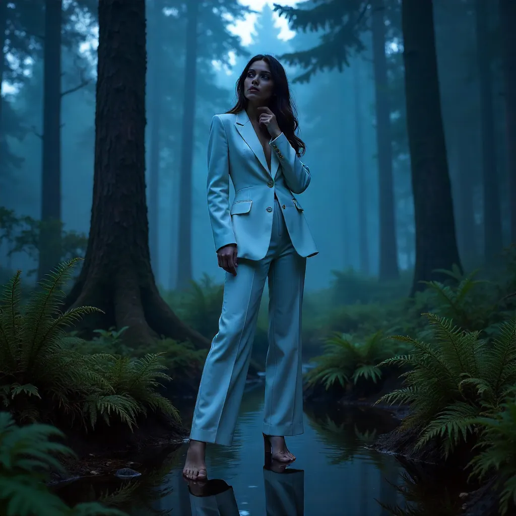 Twilight Forest Whisper: Woman in White Suit