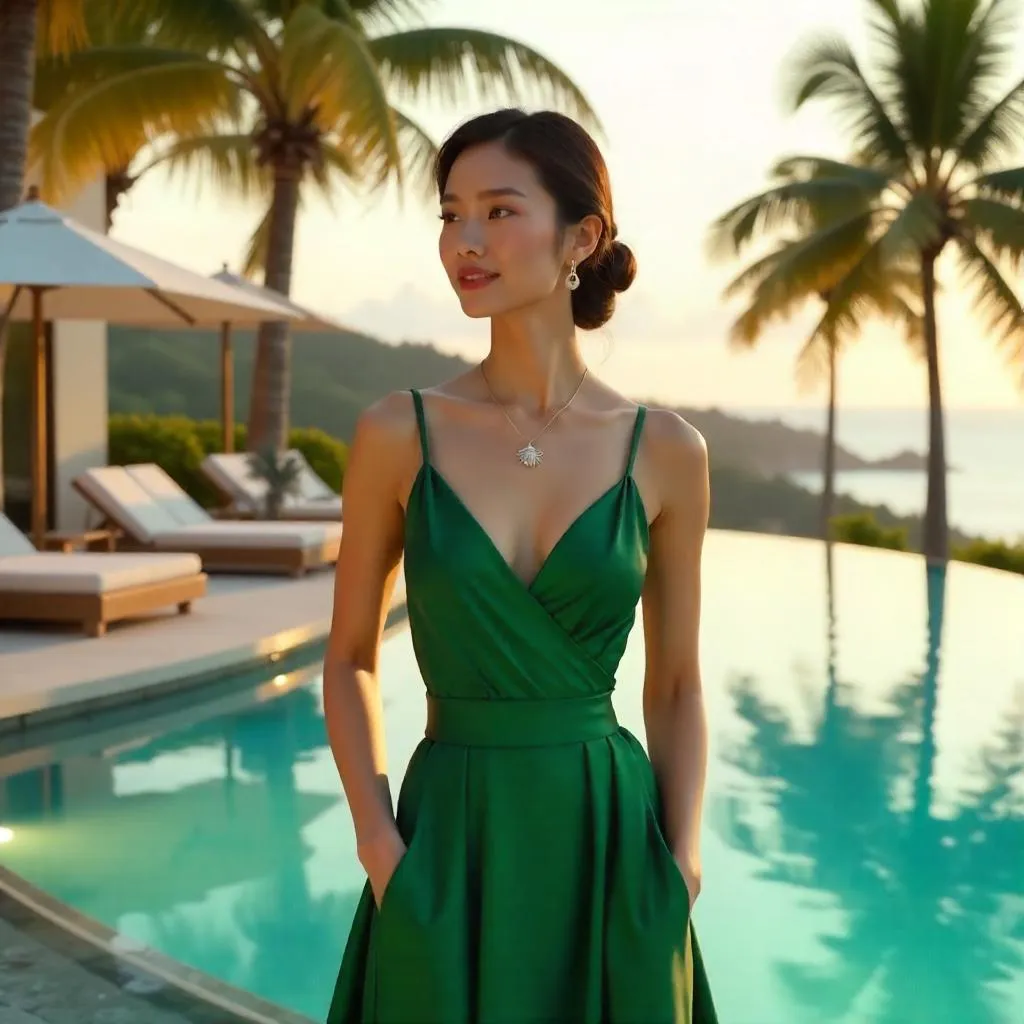 Elegant Asian Woman at a Luxury Resort