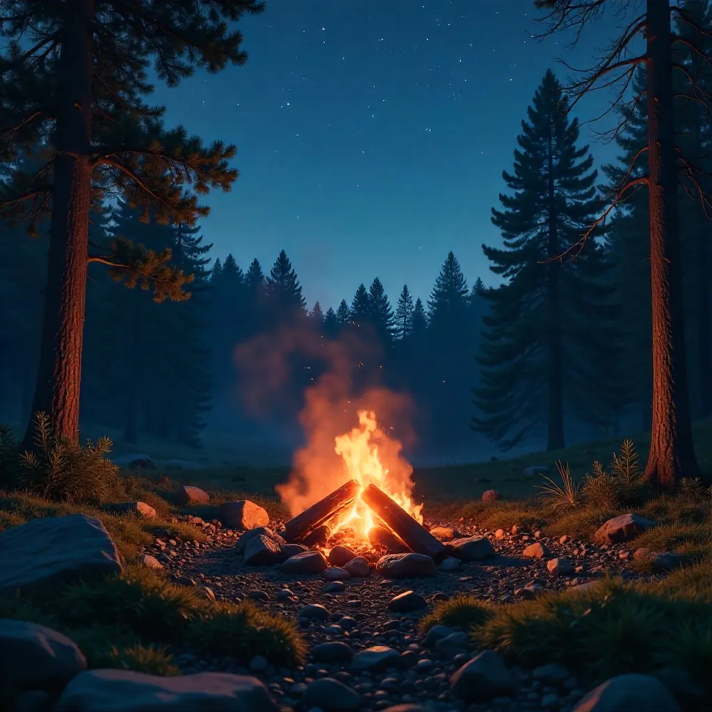 Serene Campfire Under a Starry Forest Night