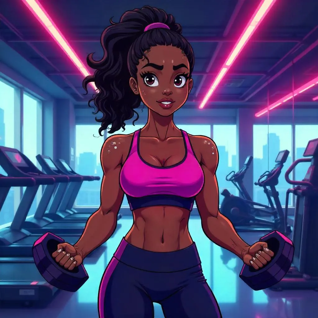 Young Adult Black Woman in Anime Gym Training
