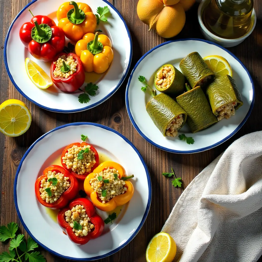 Overhead Med Plate: Stuffed Veggies with Lemon