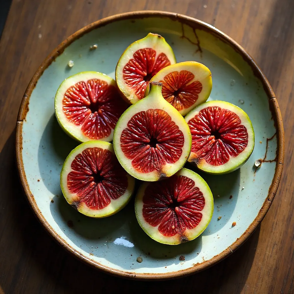 Top-Down Fresh Sliced Figs on a Vintage Plate