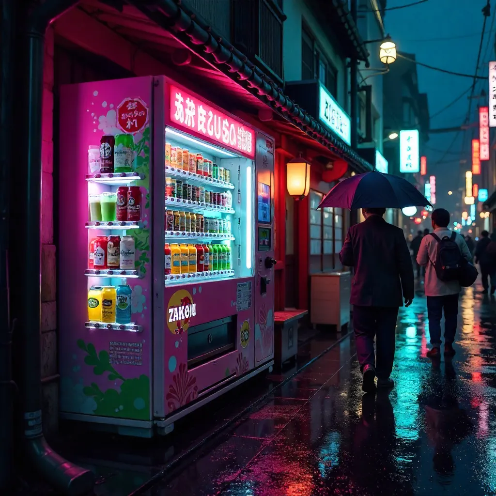 Vibrant Kyoto Vending Machine: Urban Drink Mosaic