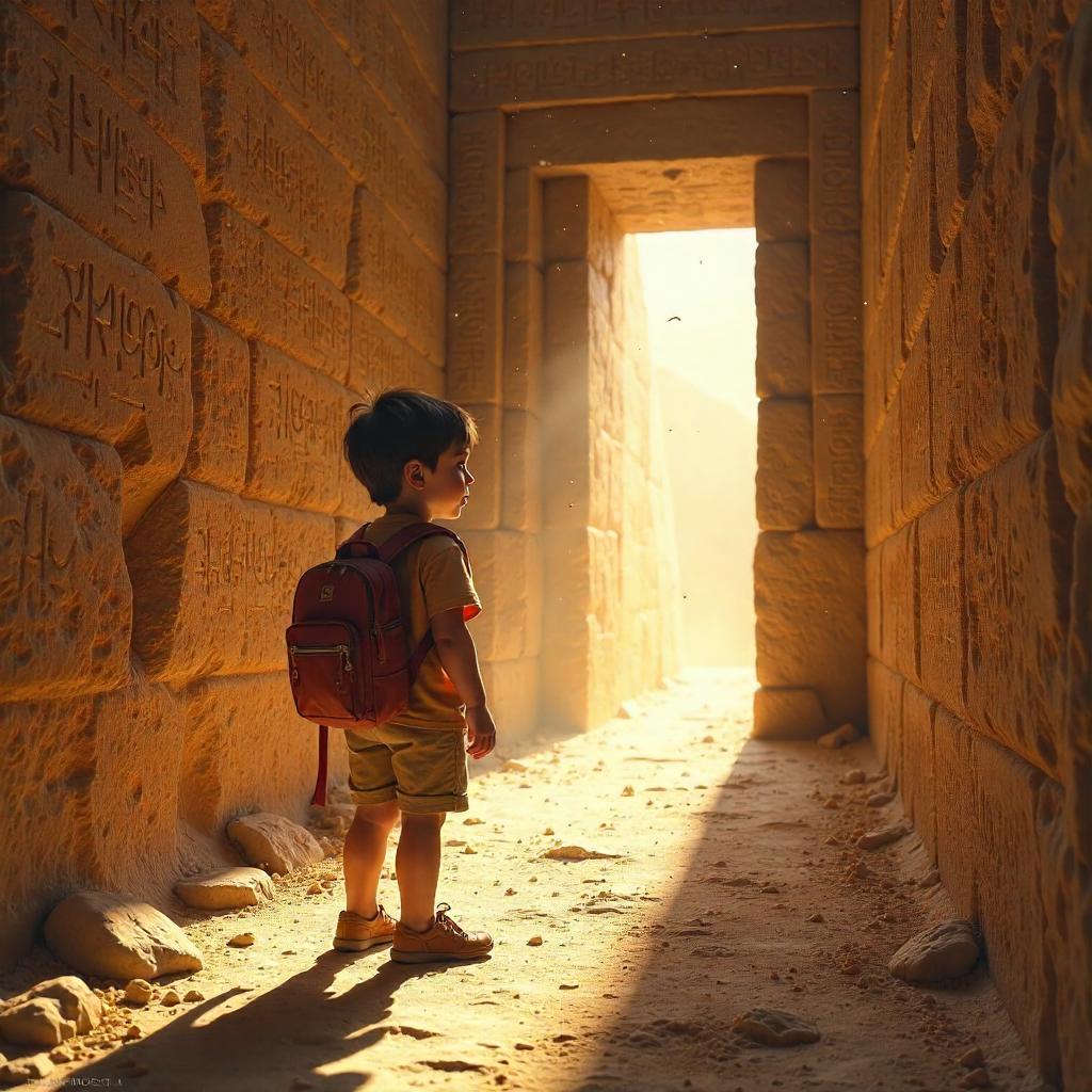 Curious Child Exploring an Ancient Pyramid