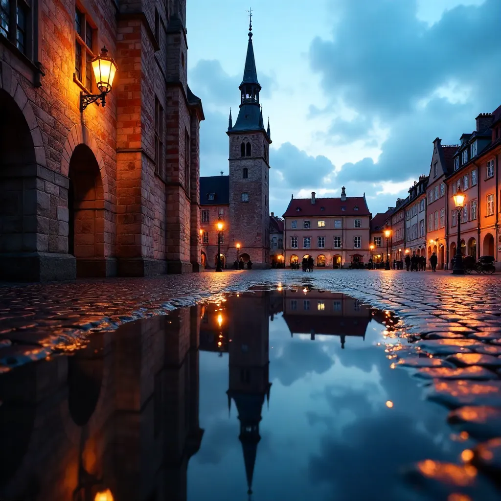 Dusk Puddle Reflection: Tallinn Town Hall