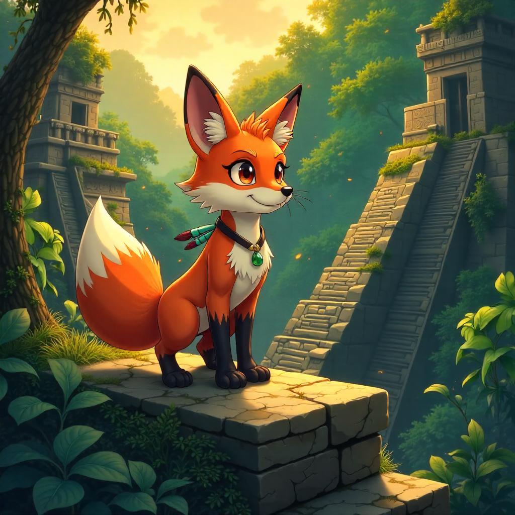 Anime Fox Among Mayan Ruins