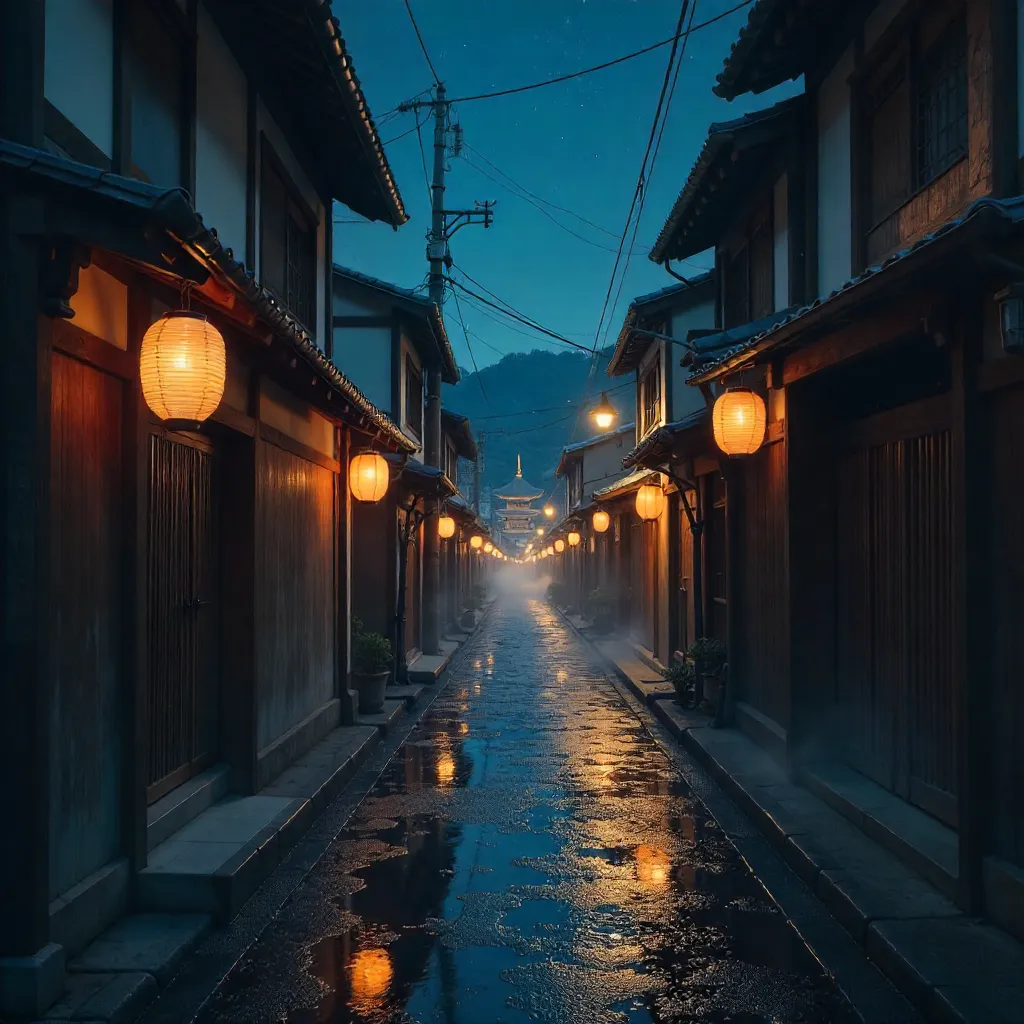 Ethereal Lantern Glow in Kyoto's Night District