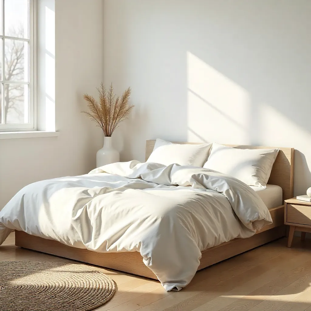Cozy Minimalist Bedroom with Rumpled White Bedding