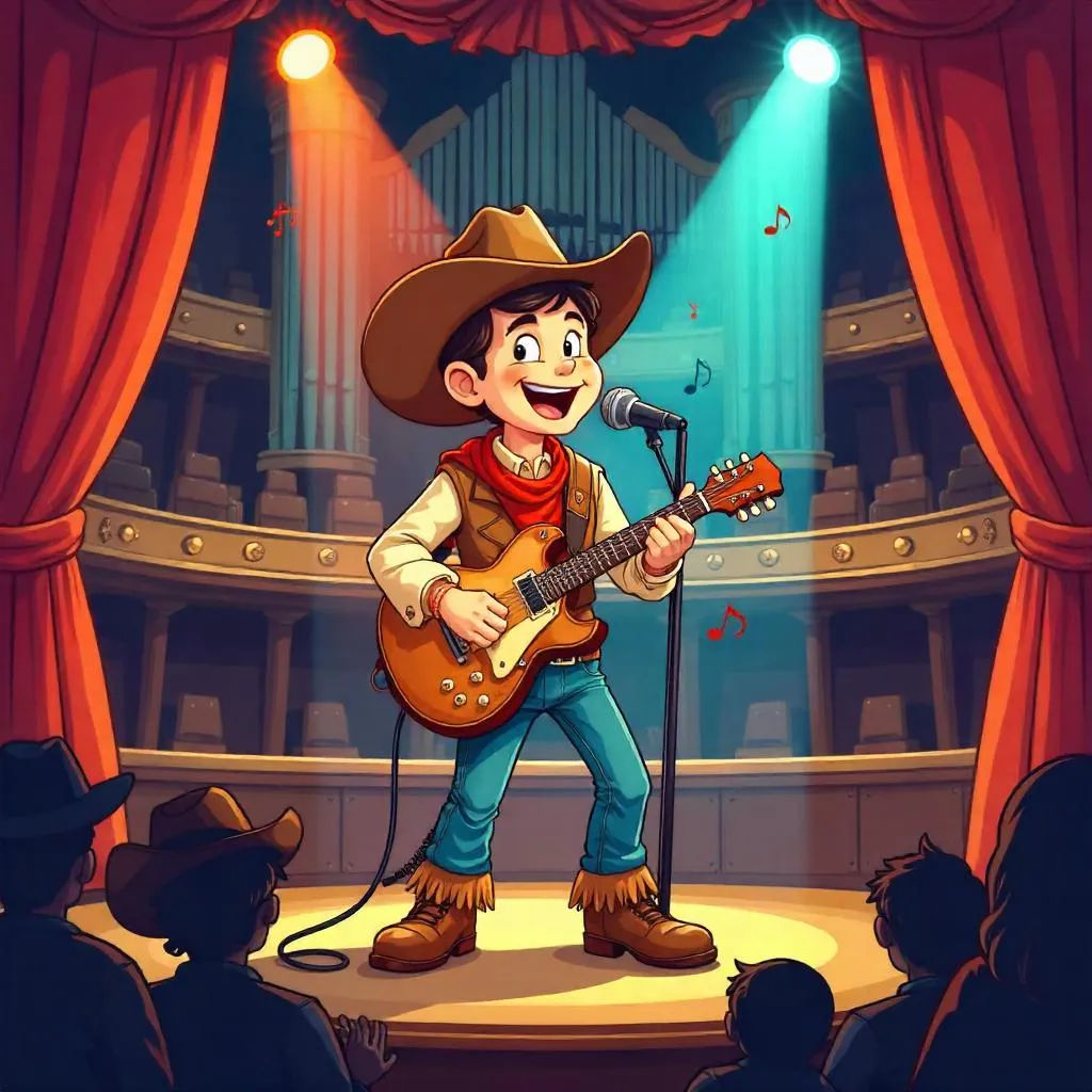 Cartoon Cowboy on a Concert Hall Stage