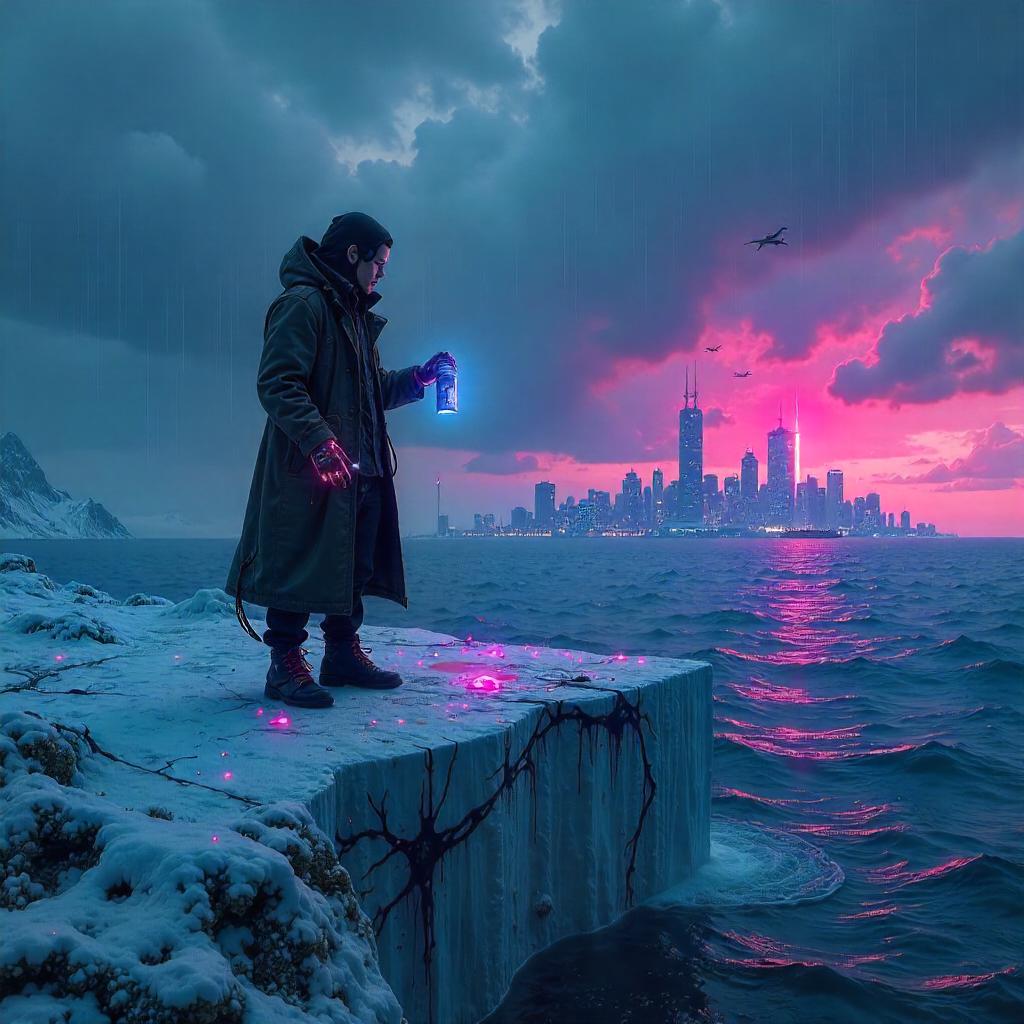 Neon Arctic Artist on a Floating Iceberg
