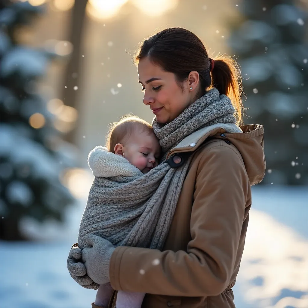 Winter Embrace: Mother and Baby in a Sling