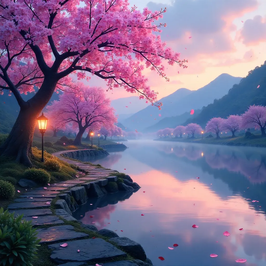Twilight Cherry Blossoms in Tranquil Bloom