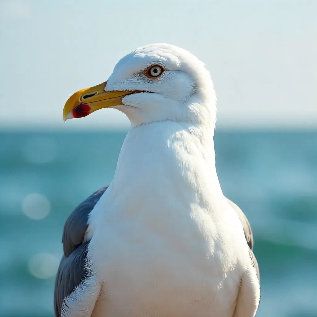 Portrait of a Seagull by the Sea: Detailed Feathers