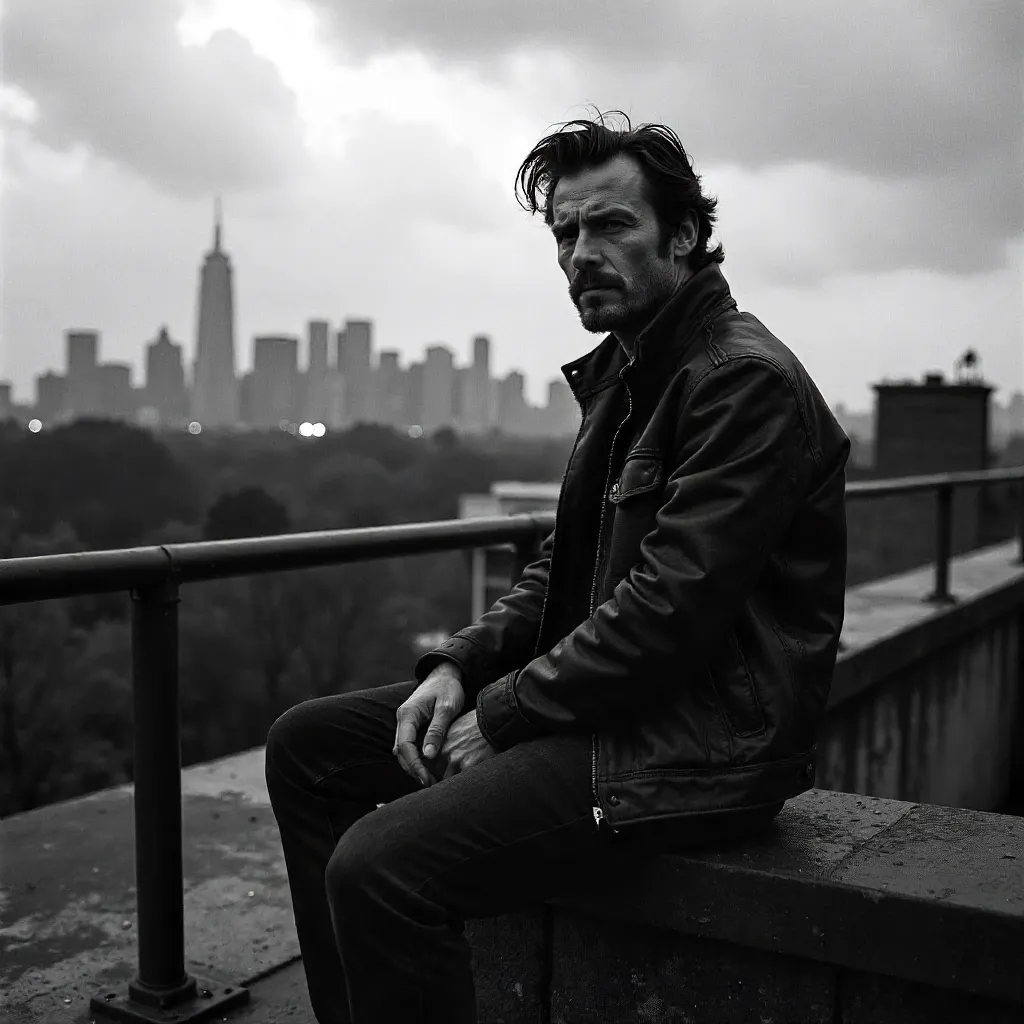 Noir Rooftop Portrait: City Ledge