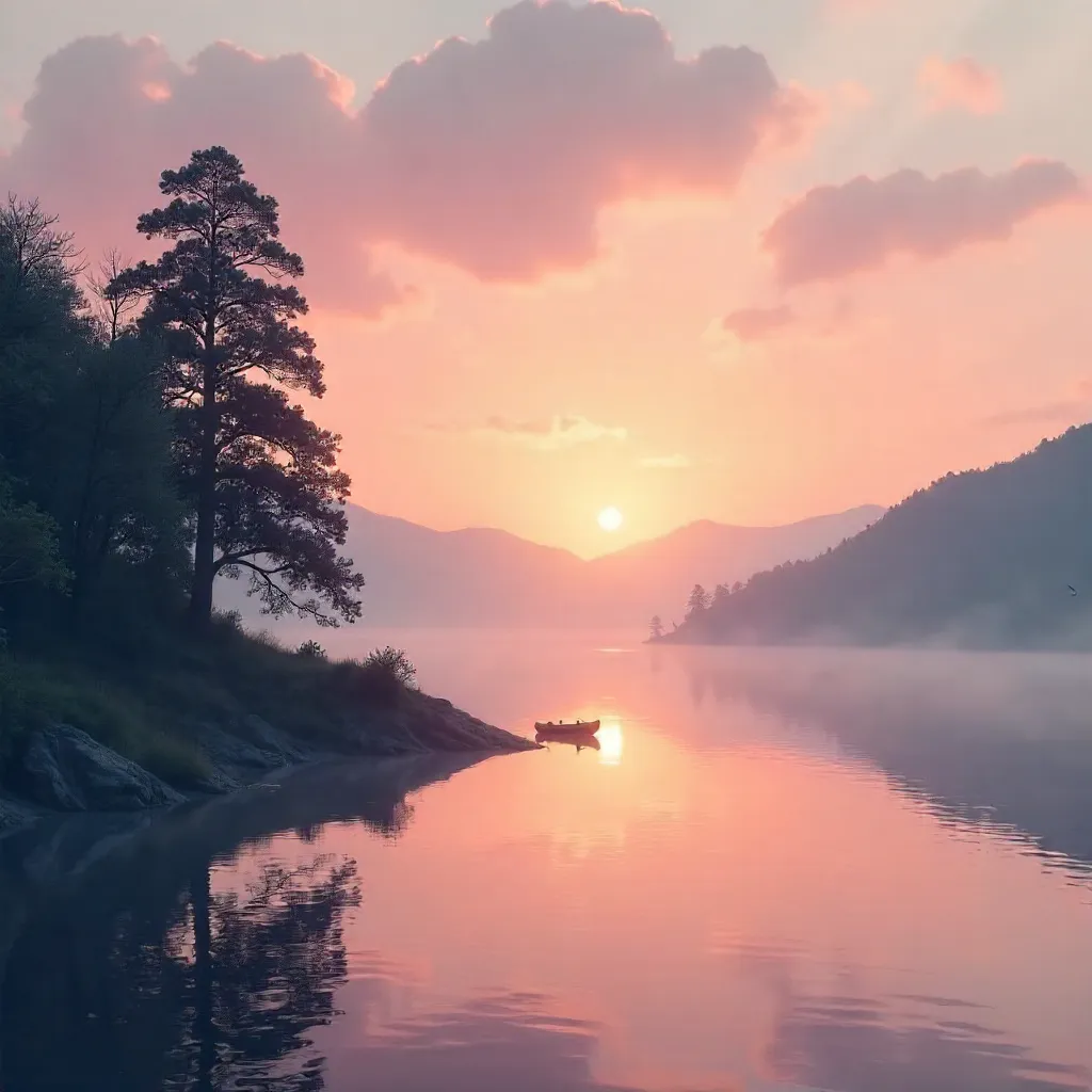 Tranquil Sunrise over a Misty River