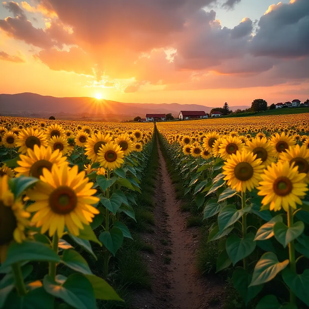 Sunset Glow over Balıkesir Sunflower Field