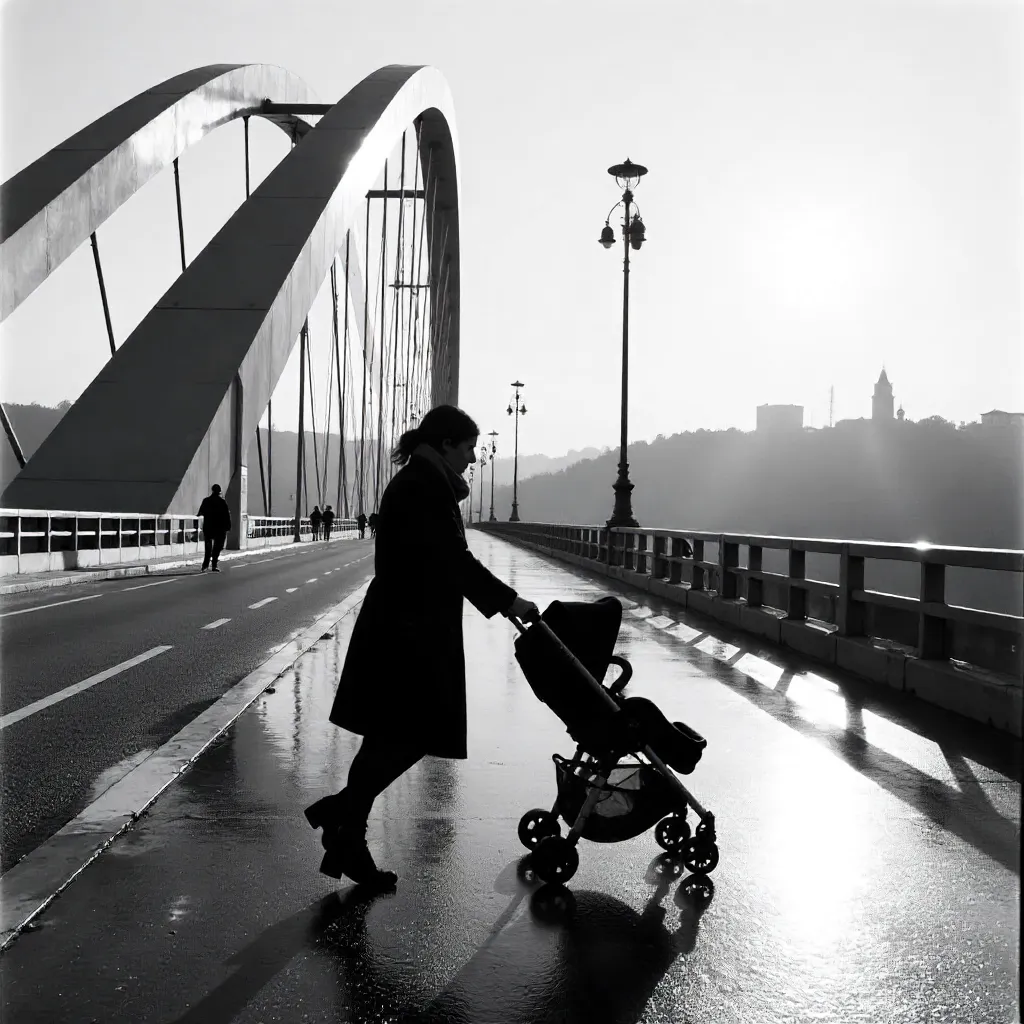 Monochrome Moment on Peace Bridge, Tbilisi