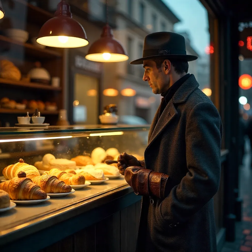 Window Reflection of a Stylish Man at Pastry Counter