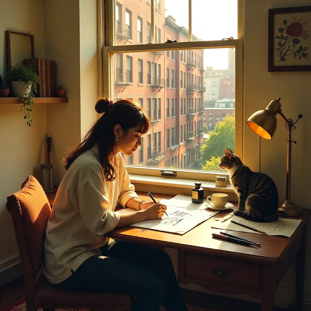 Cozy NYC Apartment: Calligraphy Night with a Cat