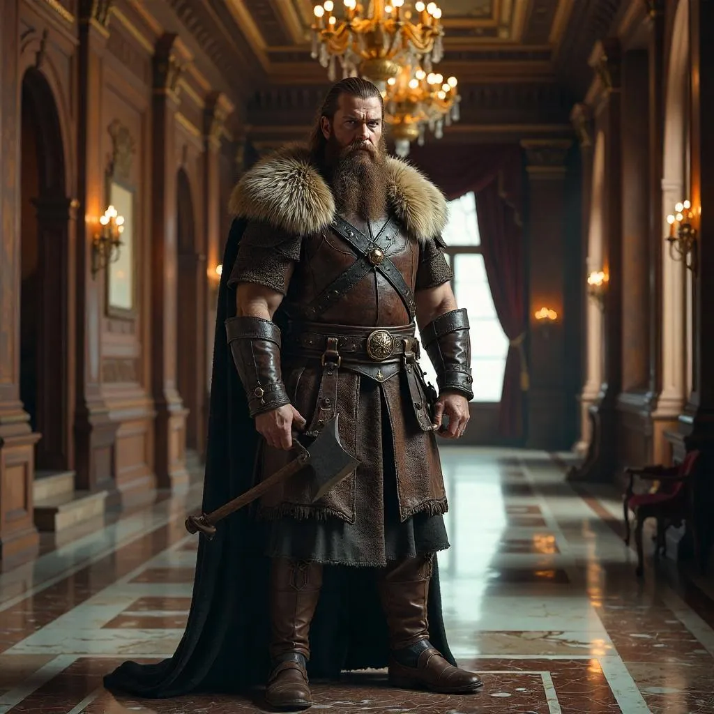 Viking Warrior in a Grand Mansion Hall