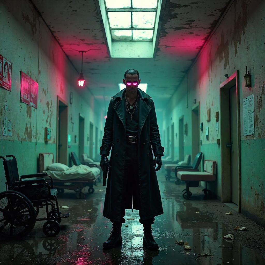 Neon Assassin in a Decaying Asylum