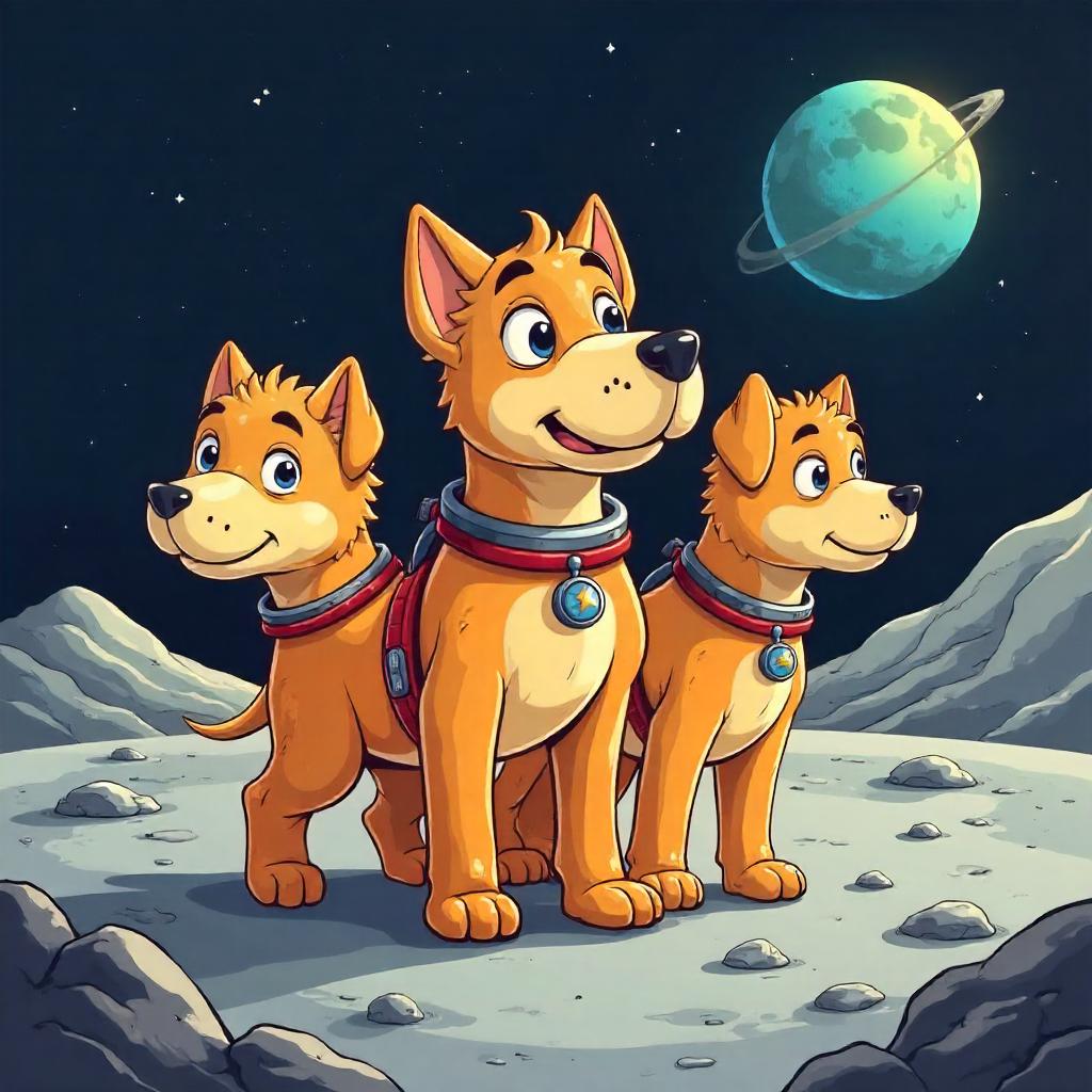 Luna-Pup Cerberus: Cartoon Trio on the Moon