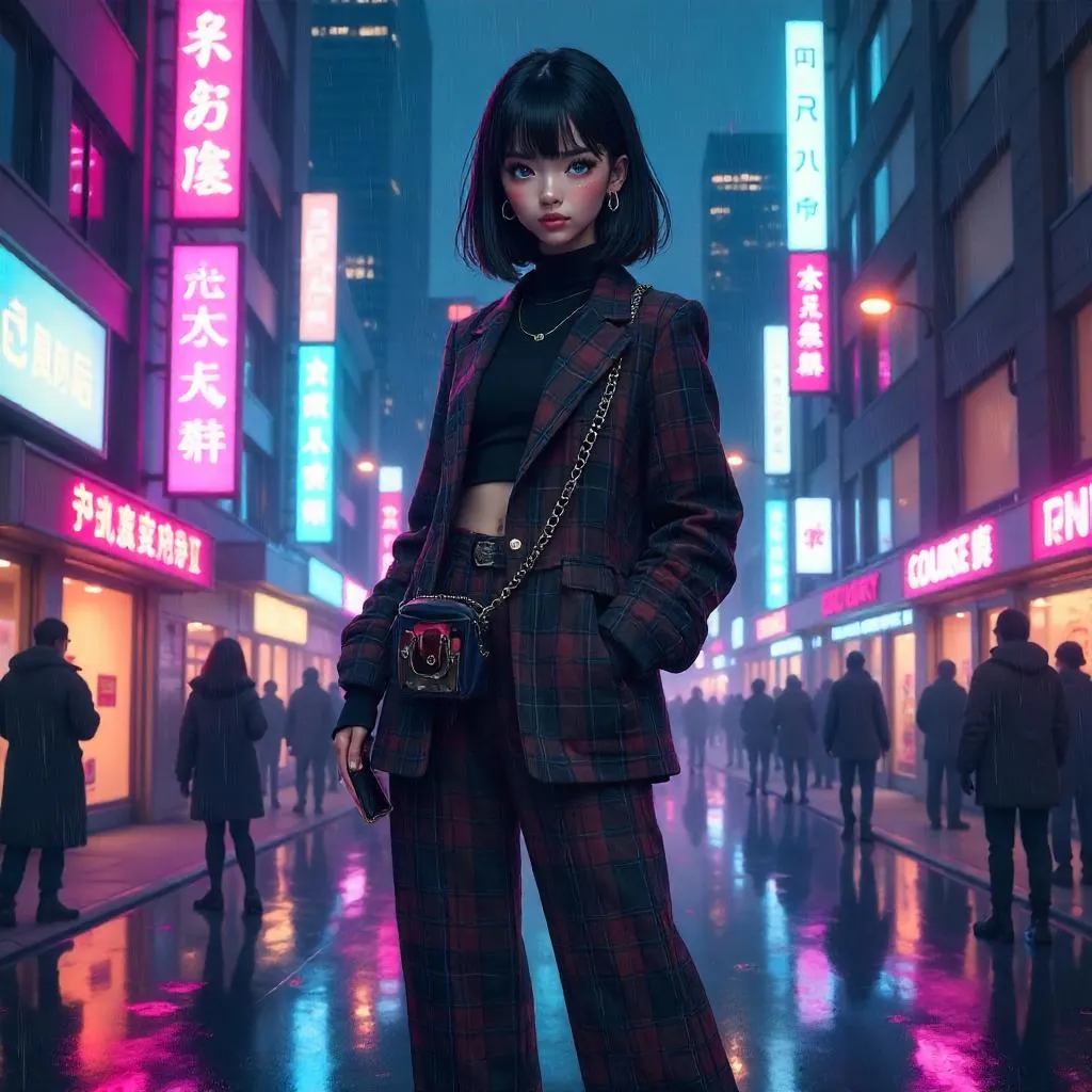 Neon Street Style: Anime Girl in the City